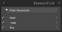 Keywords panel sorted on Windows