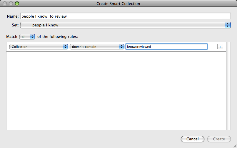 Create smart collection dialog